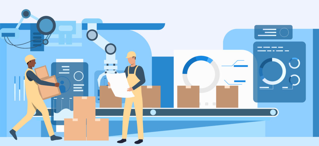people working at factory landing pages